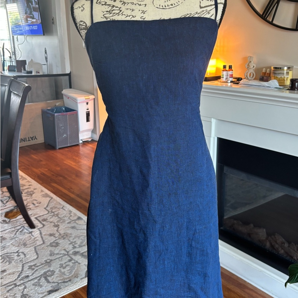 GAP Strapless Dark Navy Linen-Blend Dress